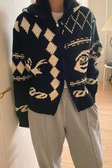 Jacquard Hoodie Cardigan
