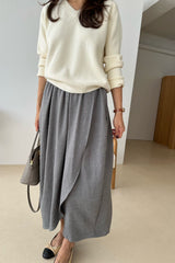 Twill Tulip Banding Skirt in grey, women's twill wrap long skirt