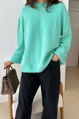 Soft Round Sweater in mint, women's wool angora round neck sweater