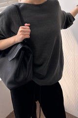 Assome Knit in charcoal, women's loose boat neck knit sweater