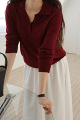 Silk Wool Collar Button Knit