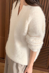 Warm Boucle Split-Neck Sweater