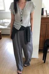Pointelle Button Knit Top
