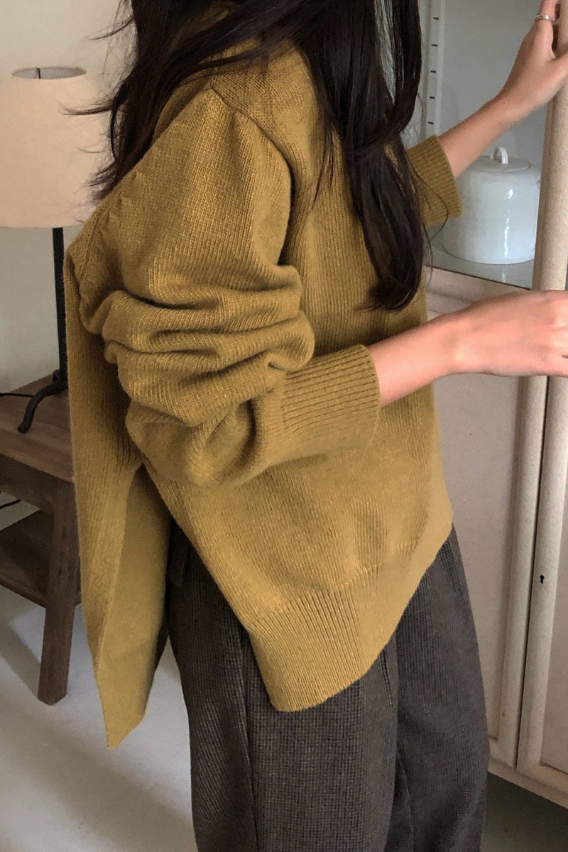 Side Slit Turtleneck Sweater