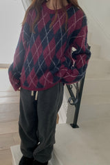 Dia Brush Sweater in Red, brushed alpaca argyle sweater