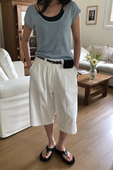 Wide Leg Cotton Half Pant