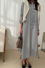 Stripe Frill Shirt Dress