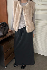 Pony Fur Vest Jacket in Beige, women's pony fur round neck vest