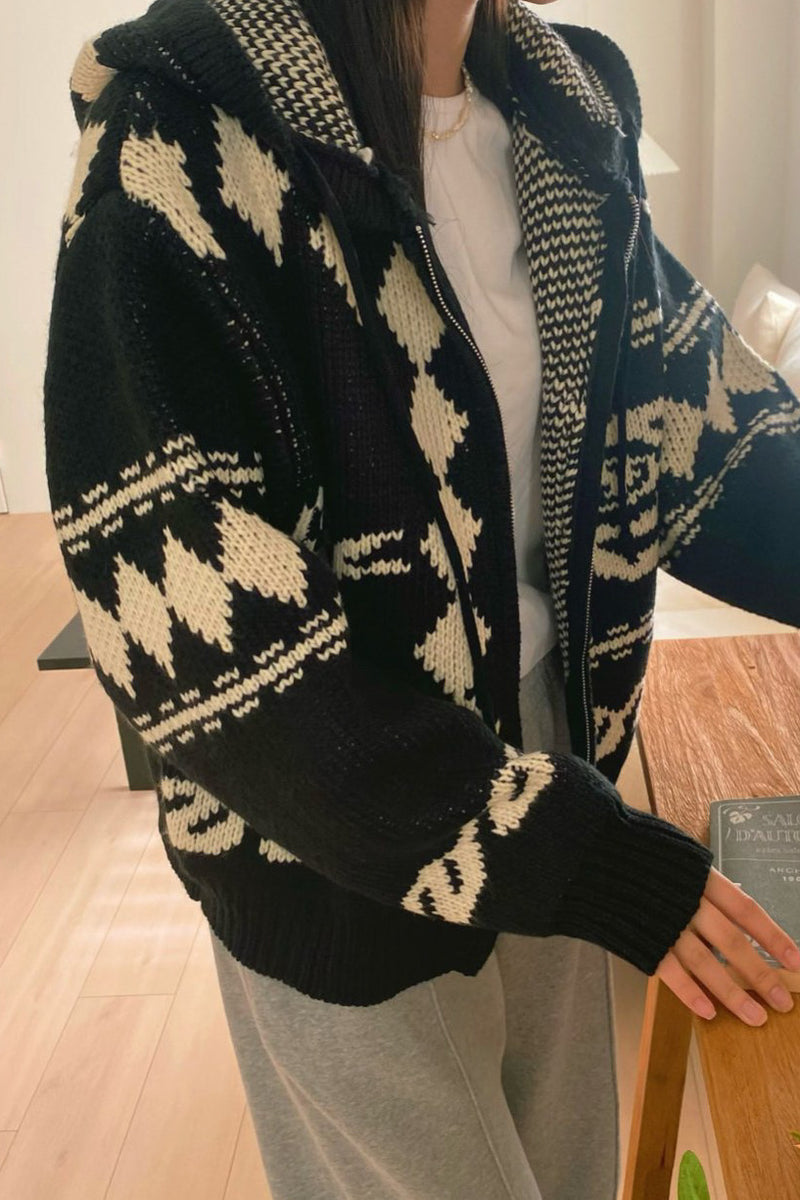Jacquard Hoodie Cardigan