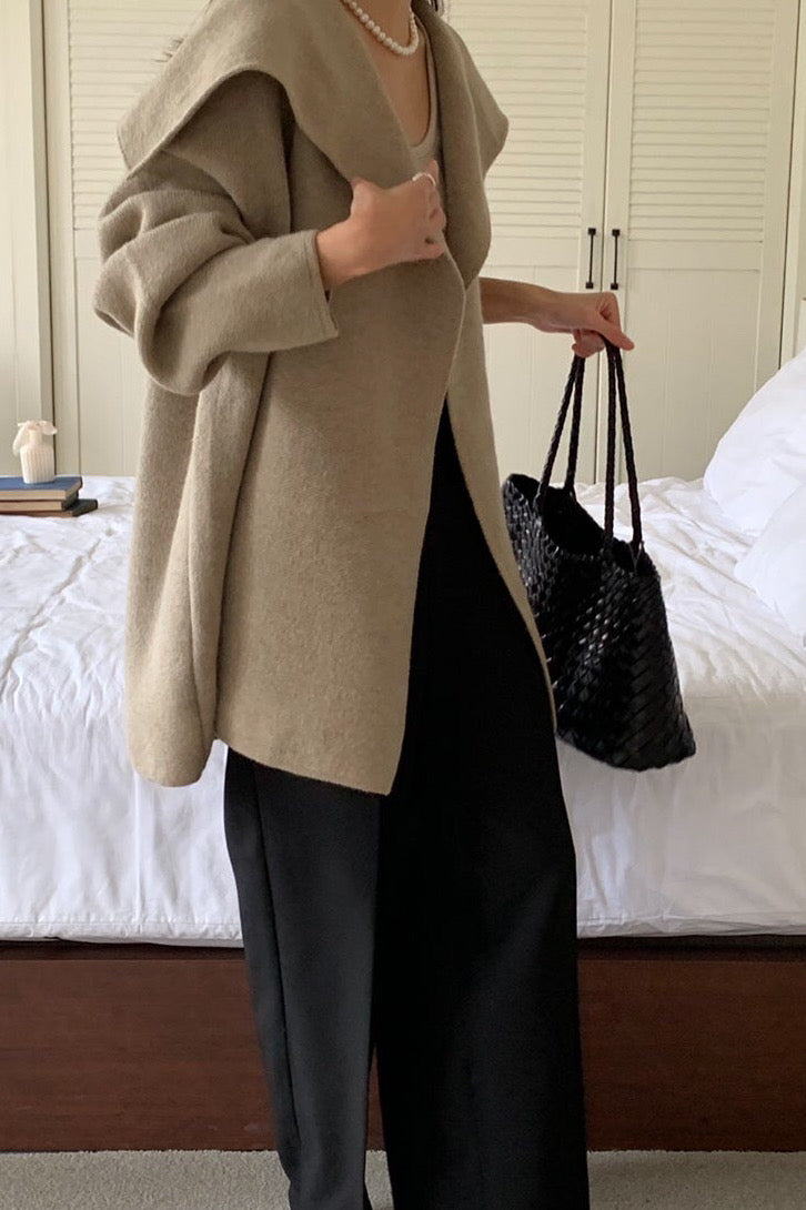 Wide Shawl Collar Knit Coat (separate belt included)