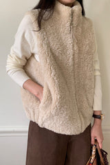 Boucle Vest Jacket in Beige, women's boucle zip vest jacket