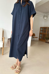 Cuff Sleeve Long Shirt Dress