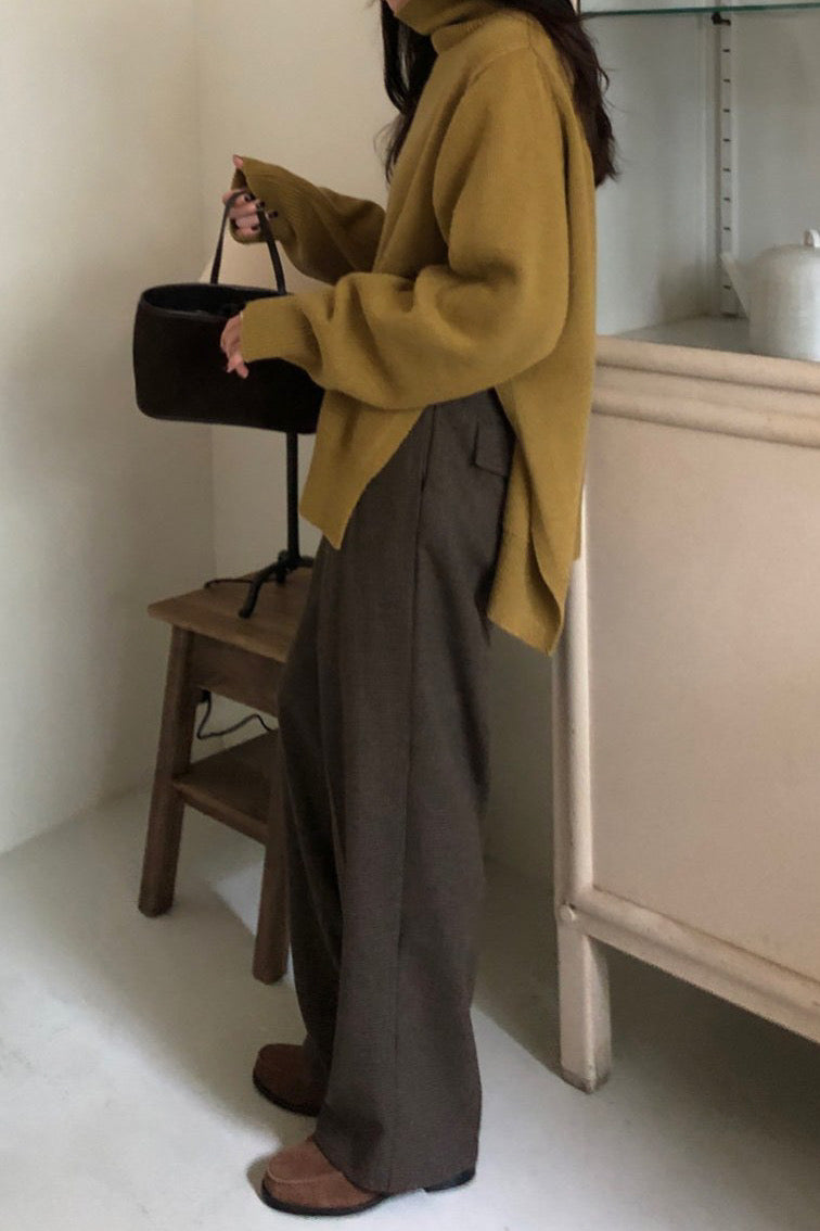 Side Slit Turtleneck Sweater