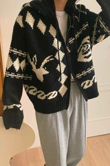 Jacquard Hoodie Cardigan
