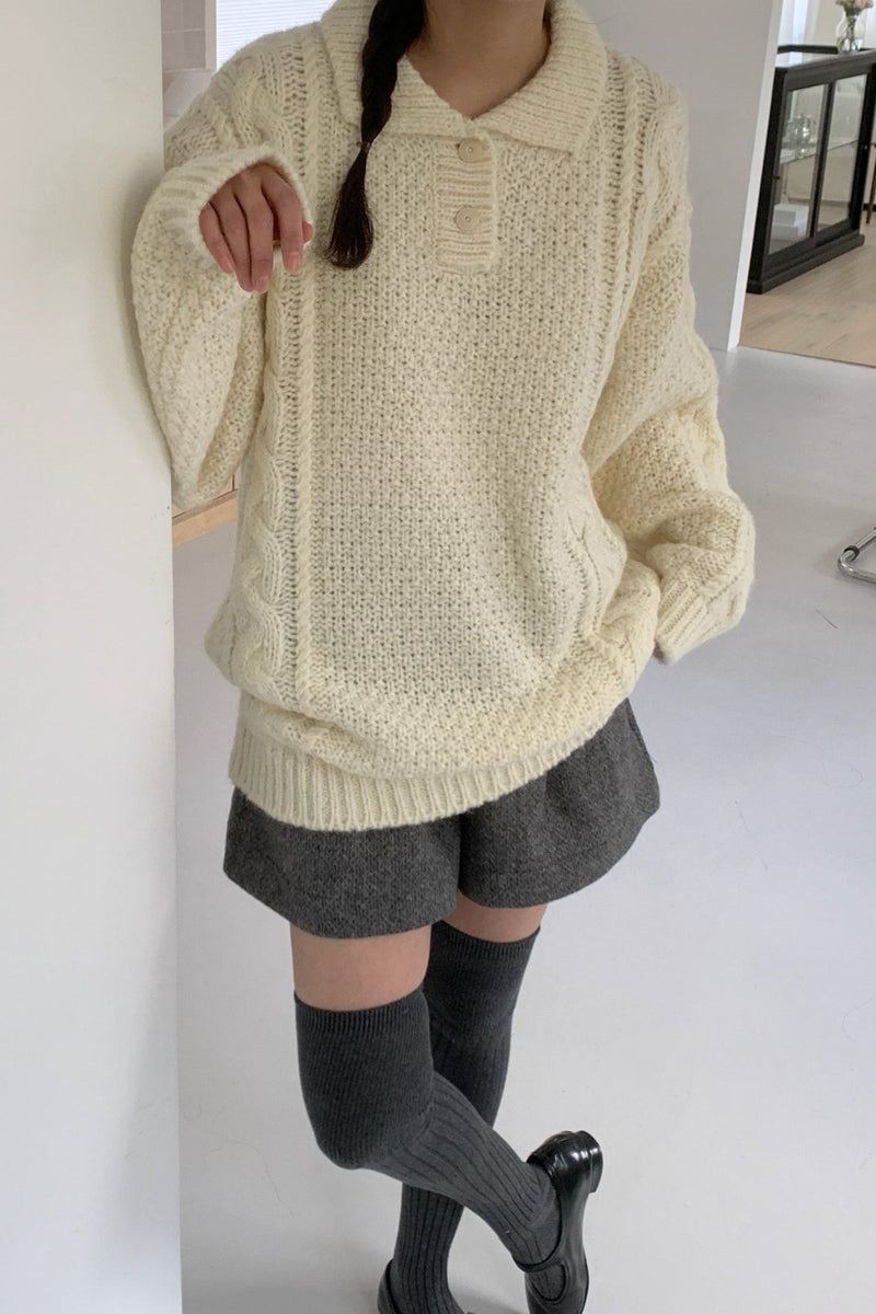 Wool Collar Tunic Sweater