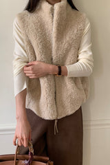 Boucle Vest Jacket in Beige, women's boucle zip vest jacket