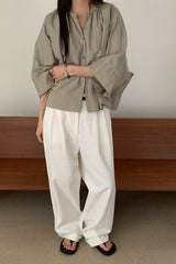 Shirred Neck Volume Sleeve Blouse
