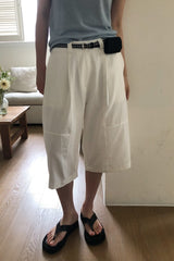 Wide Leg Cotton Half Pant