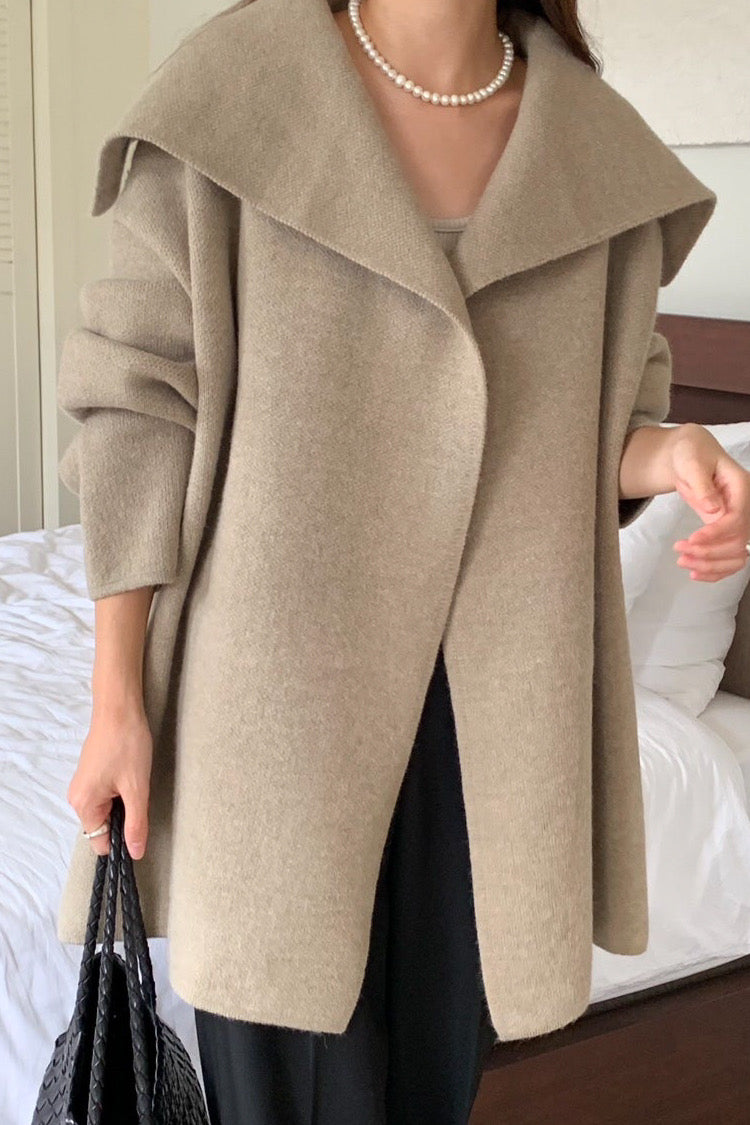 Wide Shawl Collar Knit Coat (separate belt included)