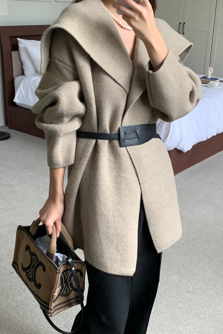 Wide Shawl Collar Knit Coat (separate belt included)