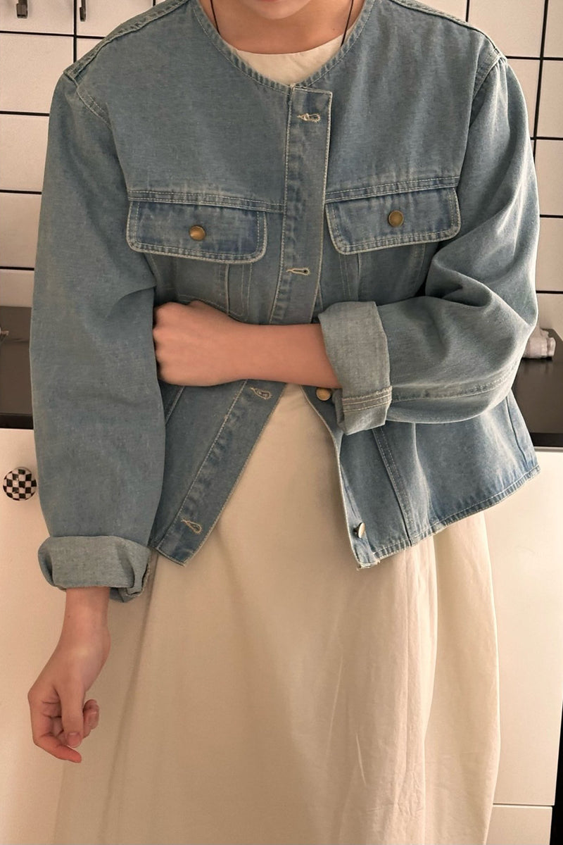 Collarless  Denim Jacket
