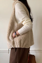 Boucle Vest Jacket in Beige, women's boucle zip vest jacket