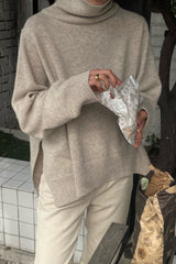 Side Slit Turtleneck Sweater