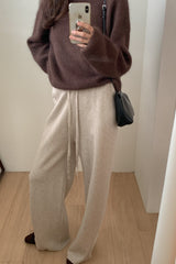 Delight Knit Pants in Beige, women's knit wide leg banding pants