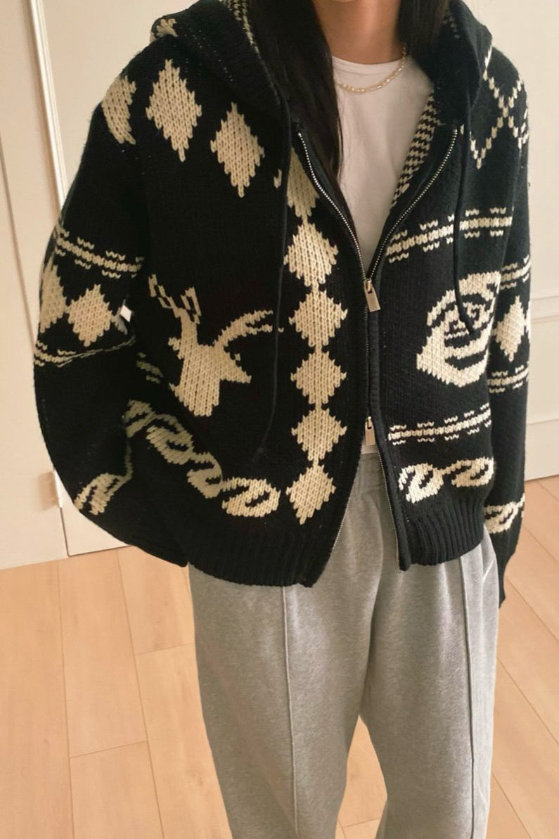 Jacquard Hoodie Cardigan