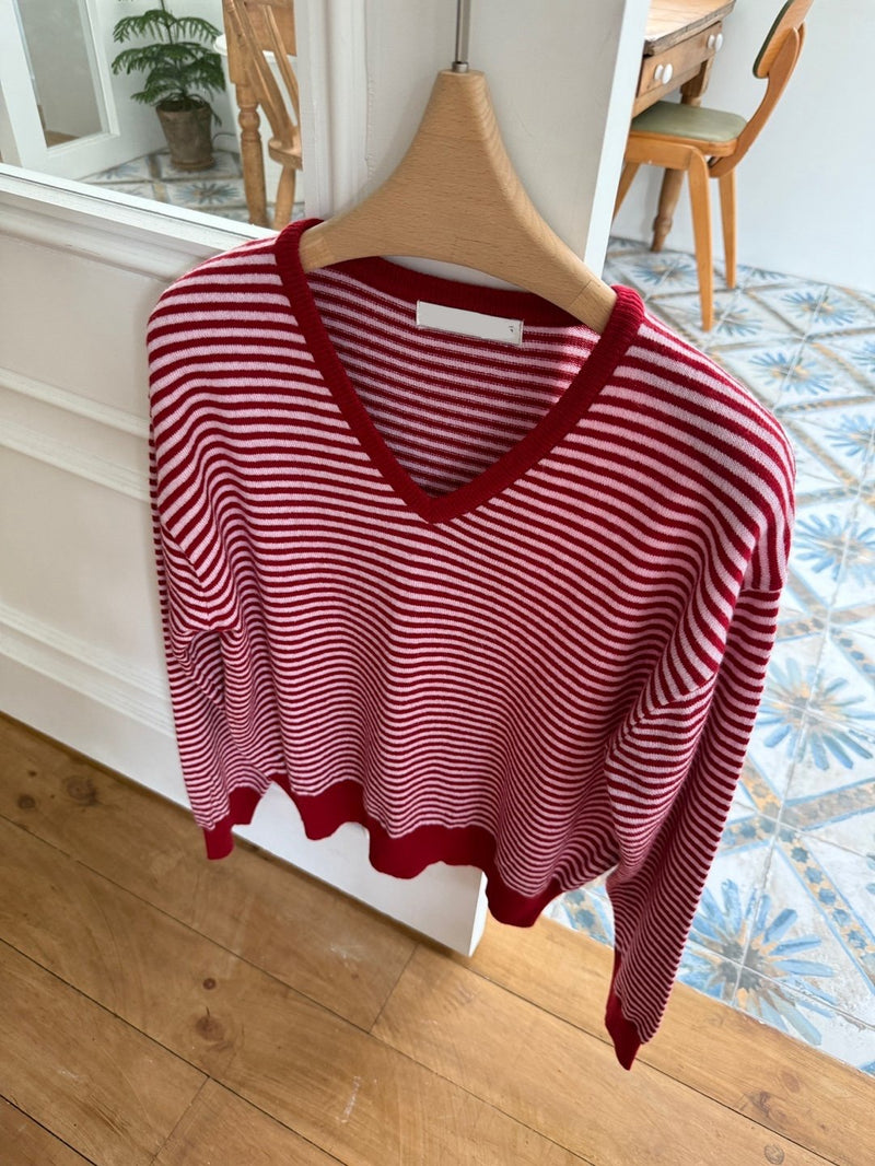 Stripe V-Neck Knit
