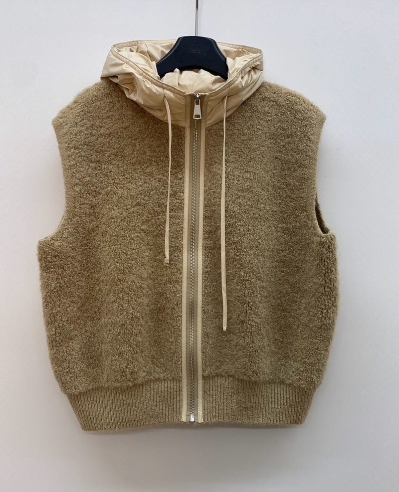 Boucle Hood Zip-Up Vest