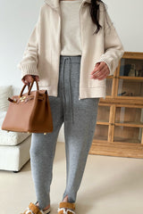 Wool Collar Zip Up Cardigan