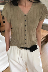 Pointelle Button Knit Top
