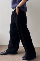 Corduroy Banding Pants in Black, women's wide leg corduroy pants
