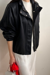 Leather Blouson Jacket in black, women's faux leather blouson jacket