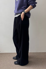 Corduroy Banding Pants in Black, women's wide leg corduroy pants
