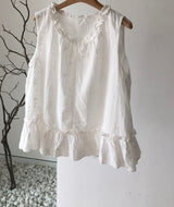 Ruffle Trim Embroidered Blouse