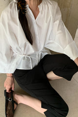 Shirred Neck Volume Sleeve Blouse