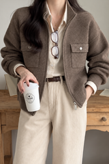 Lucca Half Neck Zip Up in brown, women's half neck knit zip up jacket