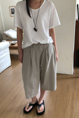 Wide Leg Cotton Half Pant