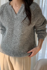 Warm Boucle Split-Neck Sweater