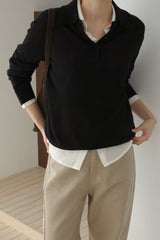 Silk Wool Collar Button Knit