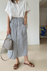 Stripe Pocket Button Skirt