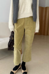 Jen Span Pants in Olive, stretch corduroy bootcut pants