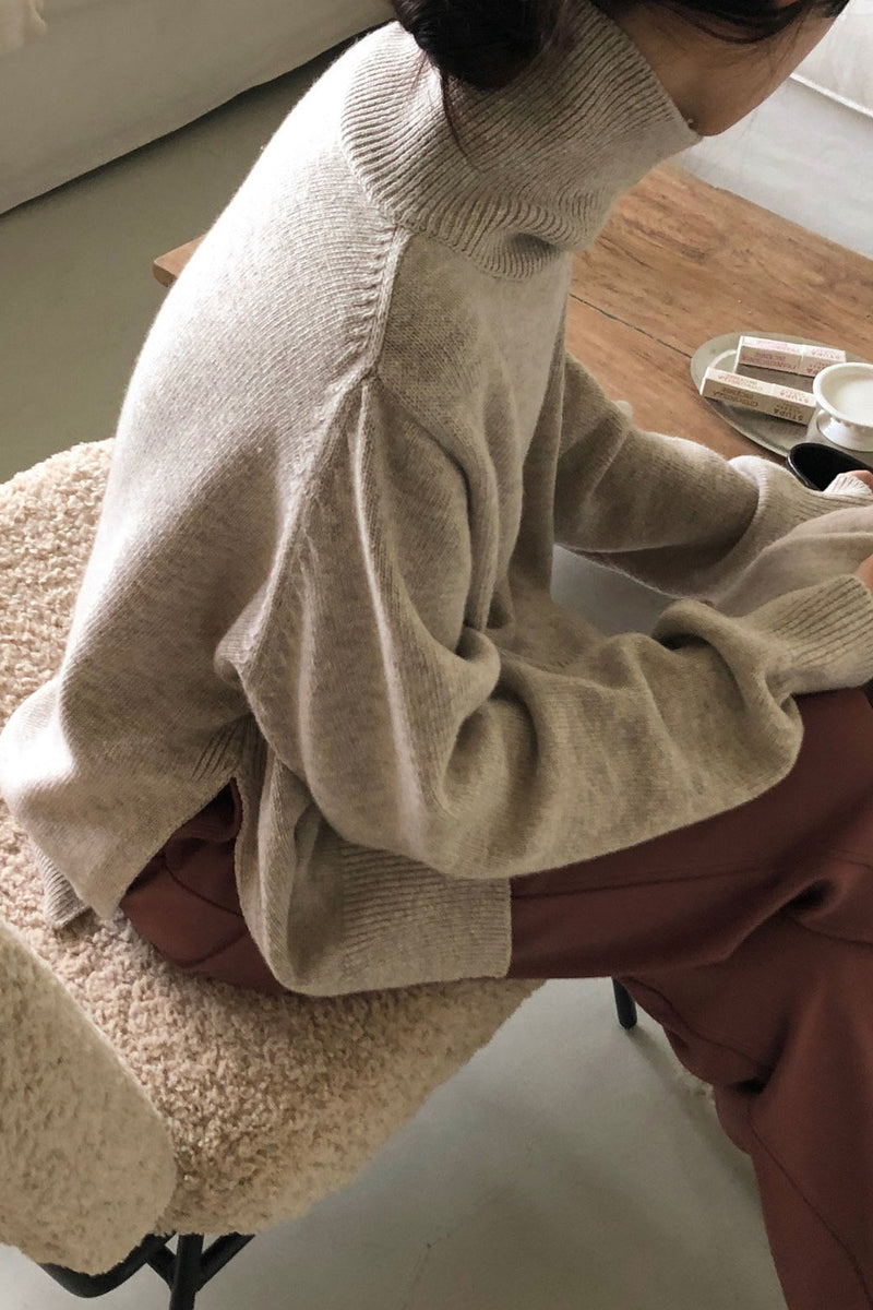 Side Slit Turtleneck Sweater