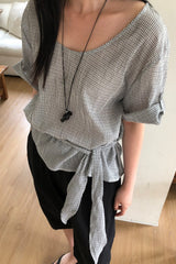 Gingham Side Tie Blouse