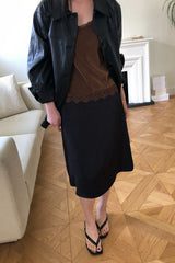 Blanc Midi Skirt in Black, women's lined midi skirt