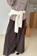 Pintuck Wide Trouser in brown, women's pintuck wide leg trousers