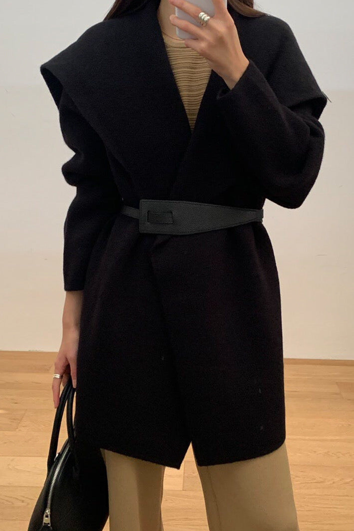 Wide Shawl Collar Knit Coat (separate belt included)