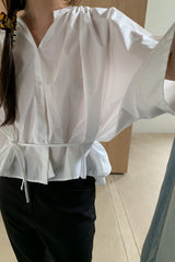 Shirred Neck Volume Sleeve Blouse